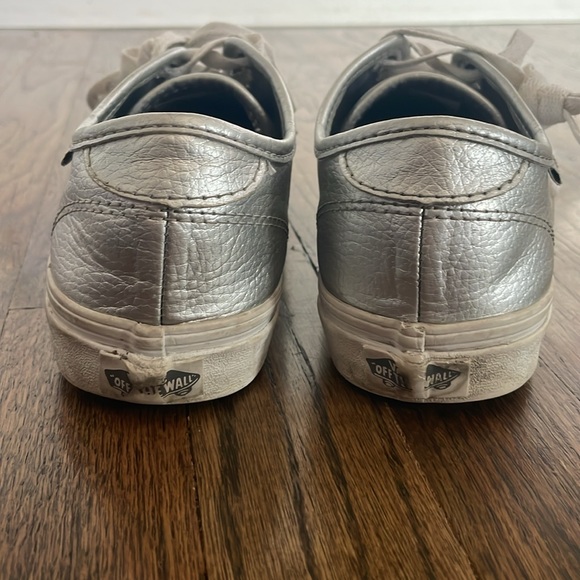 Silver Leather Vans Laceups Women 8.5 - Picture 4 of 8